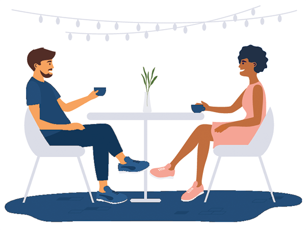 A couple meeting for coffee in a coffee shop