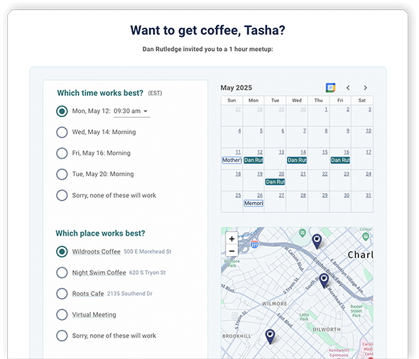 Free online meeting scheduling software that includes location